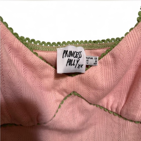 Princess Polly Pink and Green Lace Trim Cami Crop Top - Picture 3 of 5